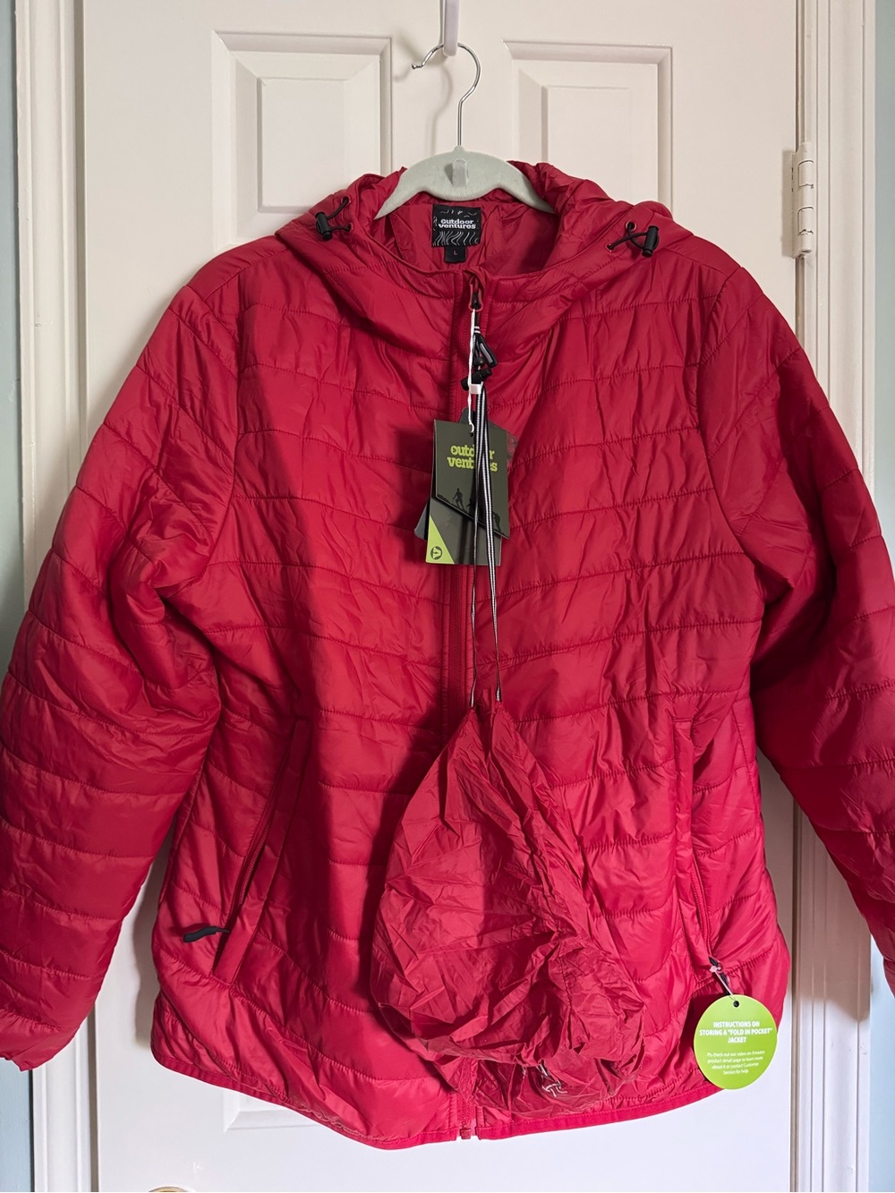Women’s ' Red Hooded Packable Puffer Jacket